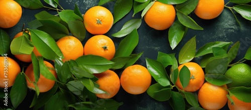 Vibrant and Fresh Oranges with Green Leaves - Healthy and Natural Food Concept