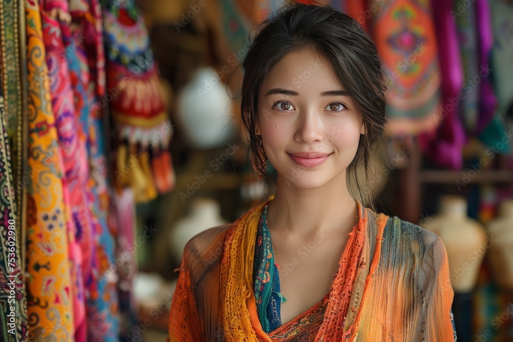Portrait of Asian woman fabric seller
