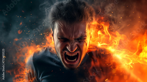 angry man inferno of fury, anger, intensity, and fiery emotion