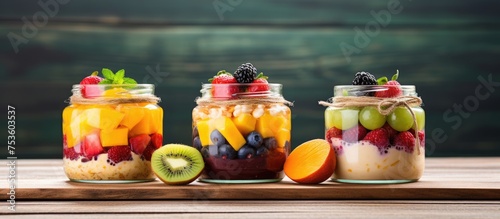 Assorted Jars of Fresh Fruits, Nutritious Snacks, and Cookies on Rustic Wooden Table
