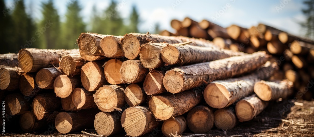 Rustic Stack of Timber Logs Represents Sustainable Logging Industry and Eco-conscious Wood Management Rustic Stack of Timber Logs Represents Sustainable Logging Industry and Eco-conscious Wood Management