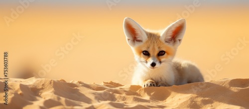 Curious Young Fox Relaxing on the Sandy Beach under the Warm Sunlight