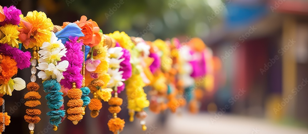 Vibrant Blossoms Adorn a Floral Wall Display with Colorful Hanging Flowers