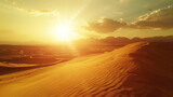 Desert landscape with sand dunes, sultry sun. Extreme adventure concept. Generative AI