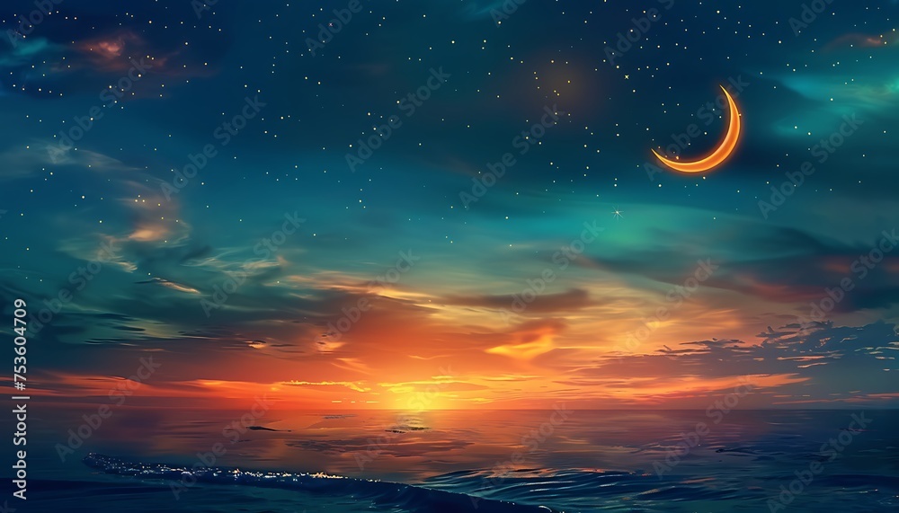 the beautiful view of the moon and stars in the sky, the beauty of Ramadan shines through. the beautiful view of the moon and stars in the sky, the beauty of Ramadan shines through.