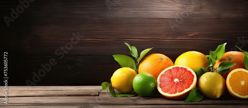 Fresh Citrus Fruits and Limes Arranged on a Rustic Wooden Table