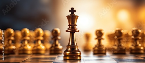 Majestic Chess Piece on Classic Wooden Chess Board Strategy and Intelligence Symbol