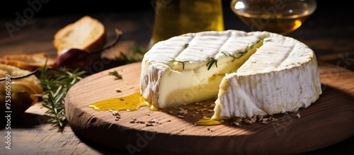 Savor the Taste: Gourmet Cheese Delicacy on Rustic Wooden Cutting Board