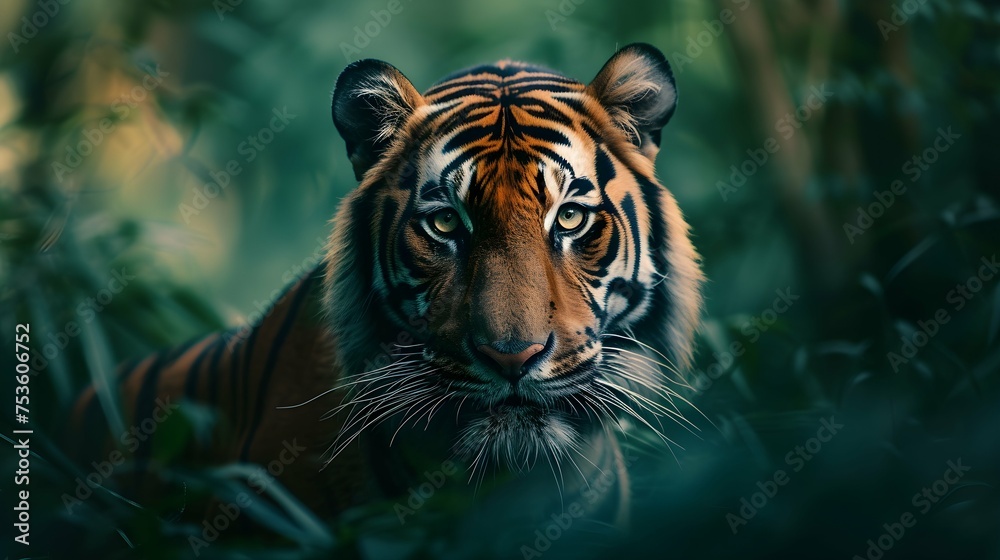 a cinematic and Dramatic portrait image for tiger