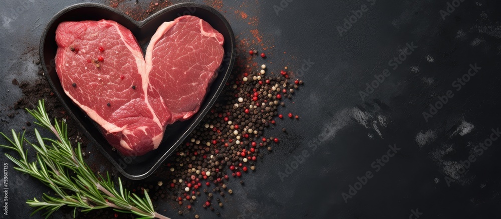 Sizzling Raw Beef Steak Prepared for Cooking on Wooden Cutting Board