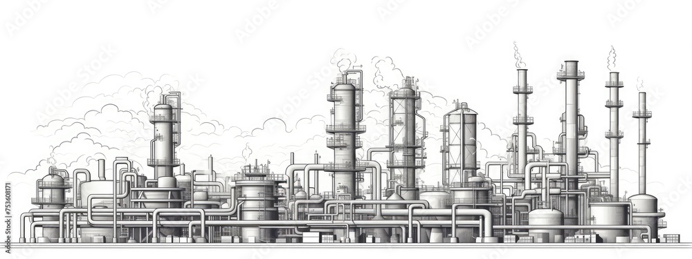 Obraz premium industrial landscape in linear style on white background
