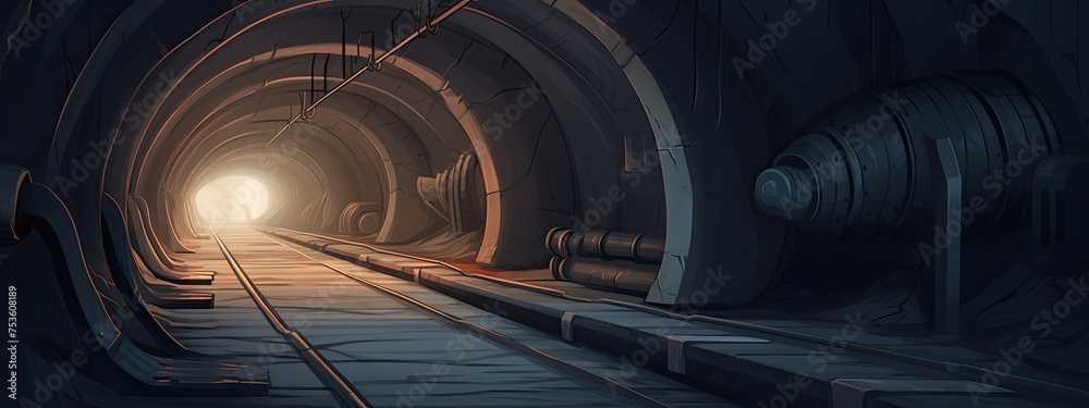 illustration depicting the confined space within an underground tunnel - obrazy, fototapety, plakaty 