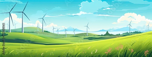 wind energy plant set amidst a landscape of lush green grass