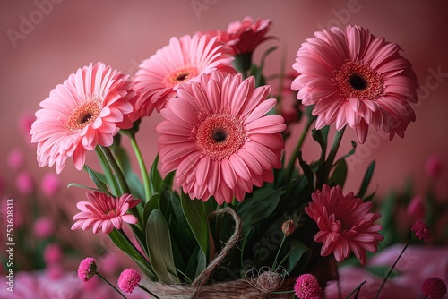 Bouquet of pink gerbera flowers on a pink background
