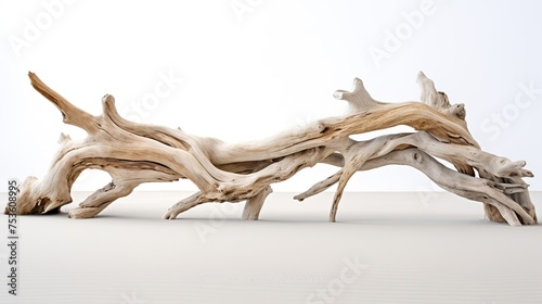 Beautiful winding driftwood for product photography. Grape branch on a table with beautiful sunlight, photo