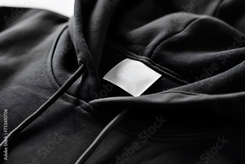 Black hooded sweatshirt with blank label collar for brand logotype photo