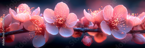 Spring card with sakura flowers for the holiday of the spring equinox and the cherry blossom festival, showing awakened nature. Banner suitable for design. photo