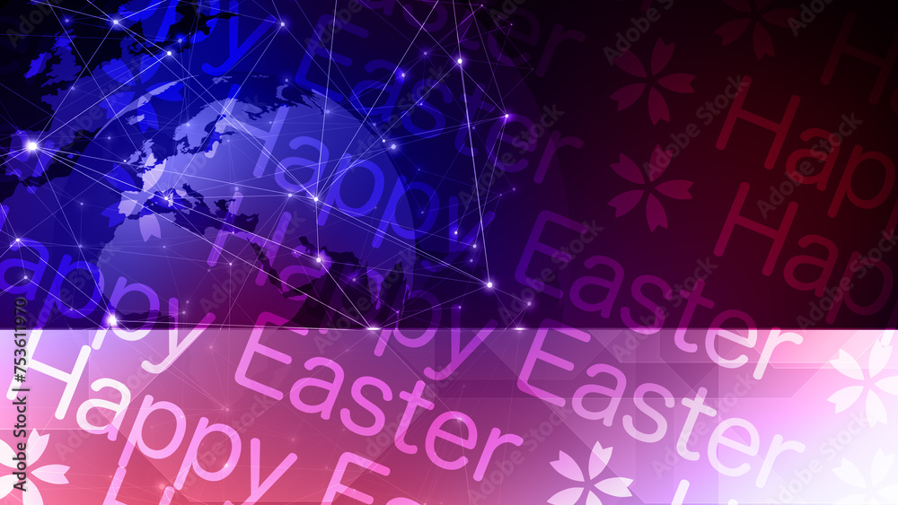 Mood of happy easter text and world globe in festive easter background with creative typography Mood of happy easter text and world globe in festive easter background with creative typography