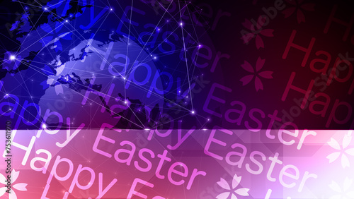 Mood of happy easter text and world globe in festive easter background with creative typography