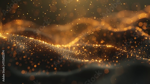 Dark abstract background with futuristic waves and magical bokeh lights for a mesmerizing design.