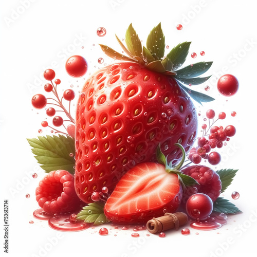 Ripe strawberry on white background. Fruit and healthy food. AI generated