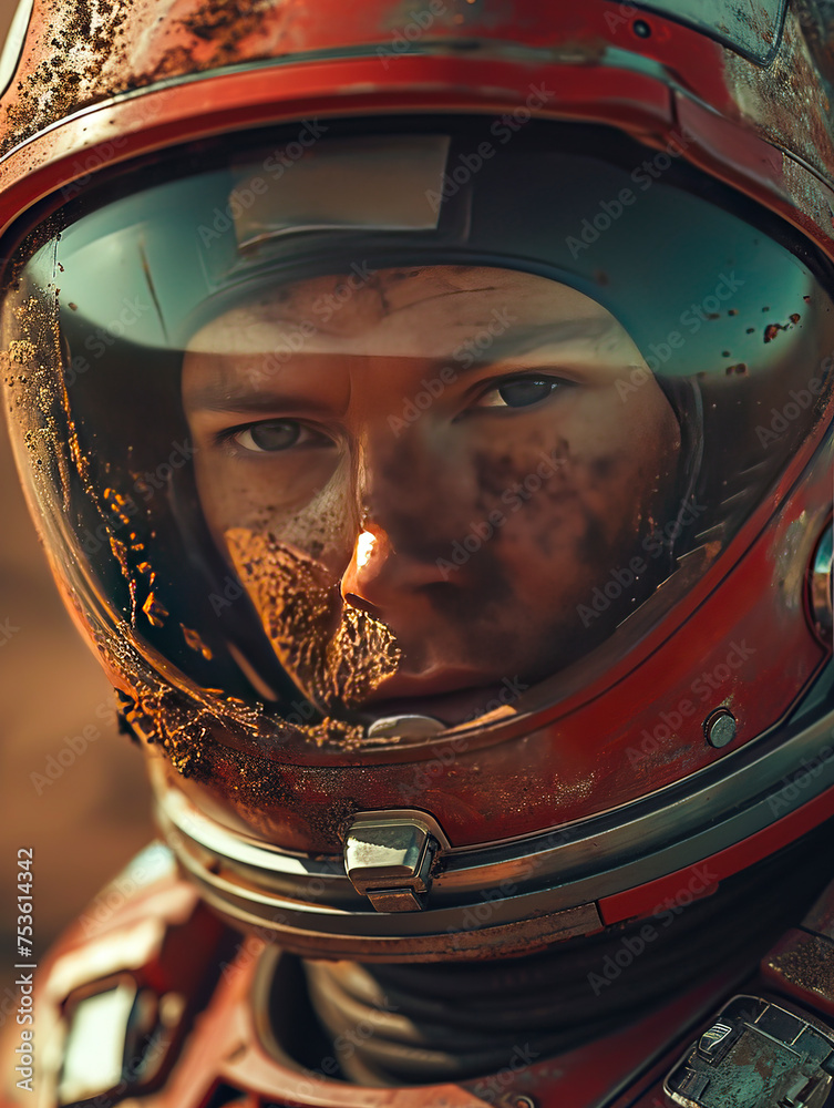 Astronaut Mars Helmet Close-Up Shot, Space Explorer Portrait, Cosmic Headgear Image - created with Generative AI technology
