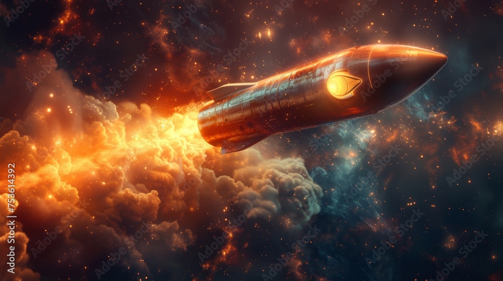 A cutting-edge spacecraft blasts off into orbit, showcasing the latest advancements in space exploration technology. A cutting-edge spacecraft blasts off into orbit, showcasing the latest advancements in space exploration technology.