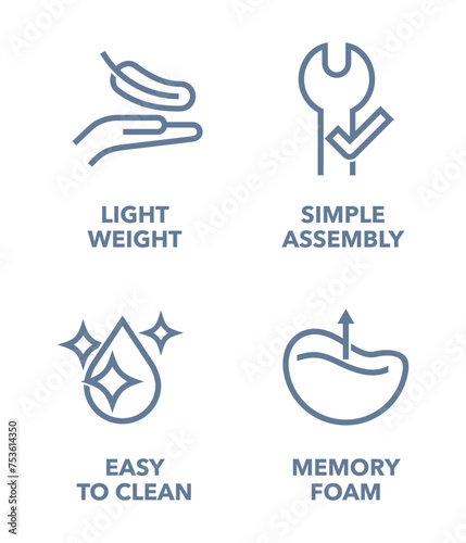 Icons set for ergonomic tools in bold line