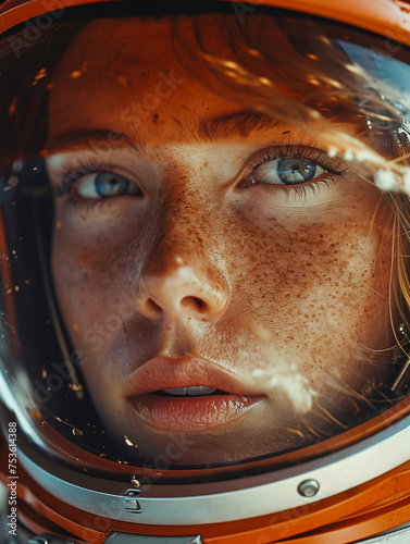 Astronaut Mars helmet detailed close-up shot with spaceman visor and portrait, generated using AI technology created with Generative AI technology
