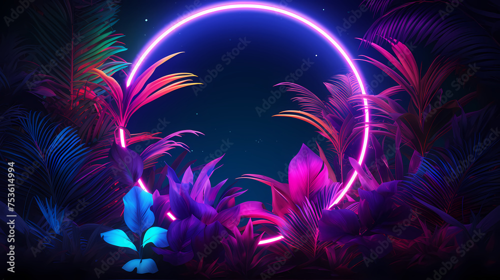 Neon frame with tropical palm leaves Neon frame with tropical palm leaves