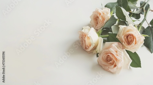 postcard mockup. small bouquet of beige roses on a white background. congratulation. invitation generative ai
