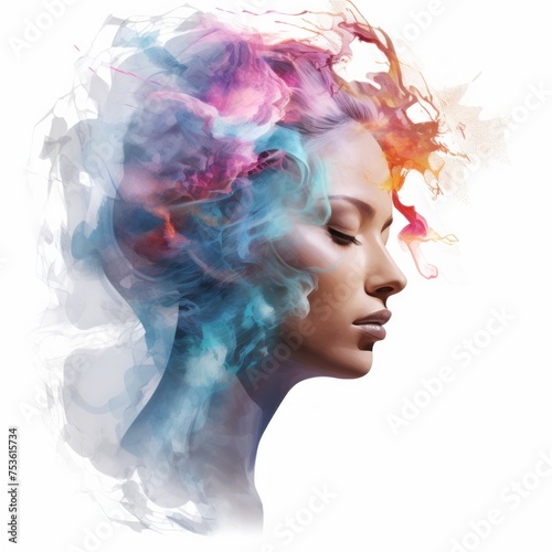 Colorful splashed woman's face and head.
