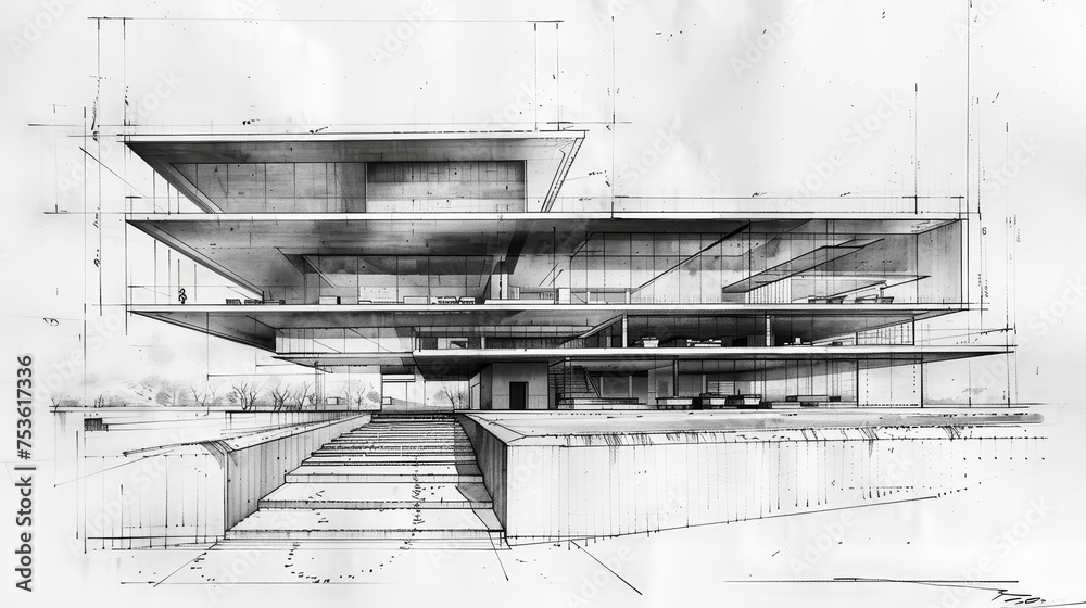 This detailed black and white section drawing showcases the interior ...