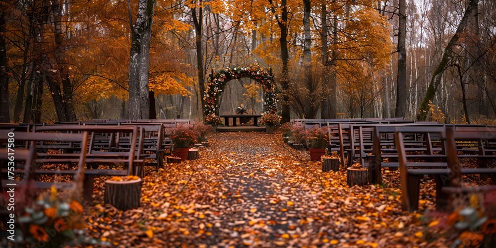 Outdoor wedding ceremony in the autumn garden decoration background an wallpaper 