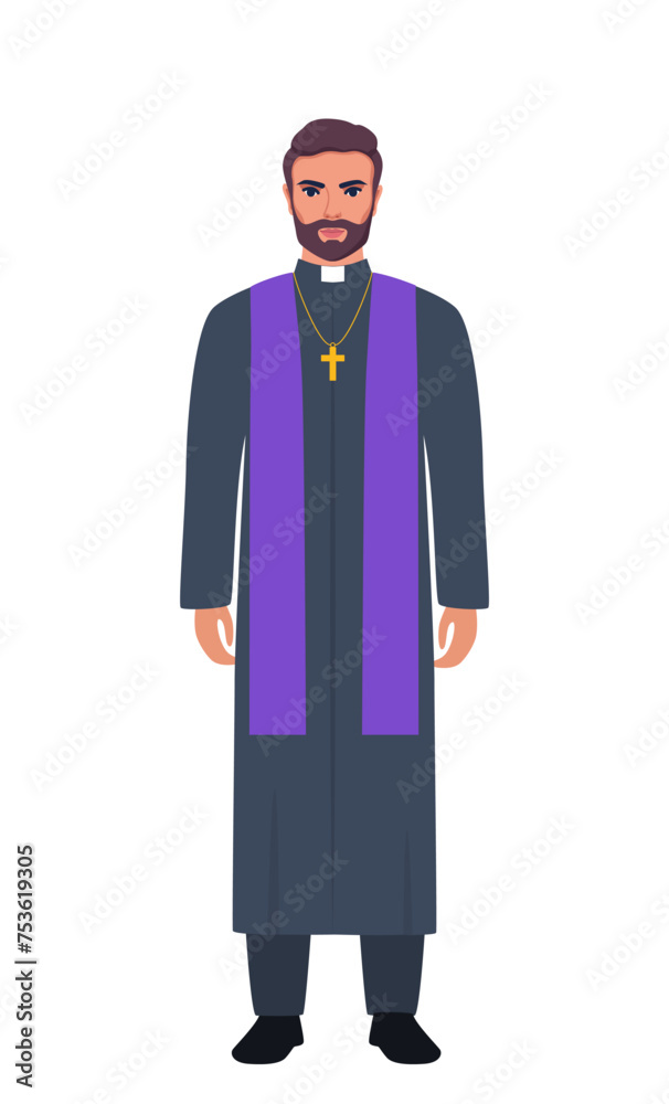 Catholic priest stands tall. Catholic priest in a cassock with a cross. Vector illustration. Catholic priest stands tall. Catholic priest in a cassock with a cross. Vector illustration.