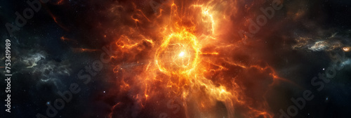 Fiery nebula glowing in cosmic space.