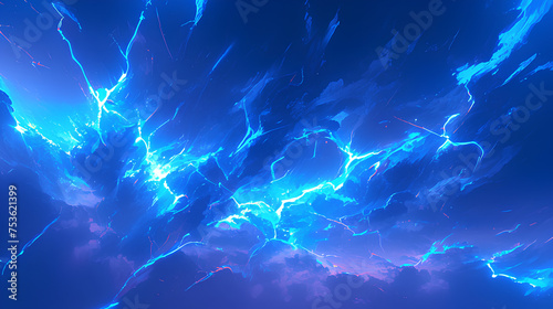 big bright blue neon lightning strike