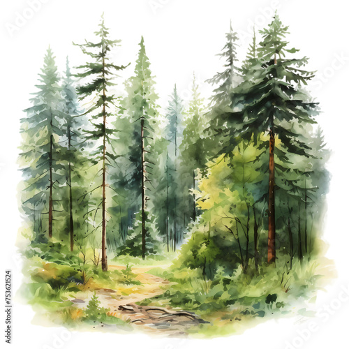 watercolor forest  trees  nature generative ai