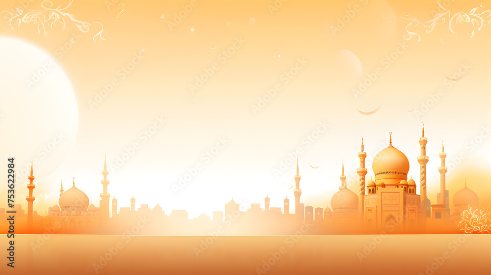3D Mosque and Moon Background Image,Islamic Elegance