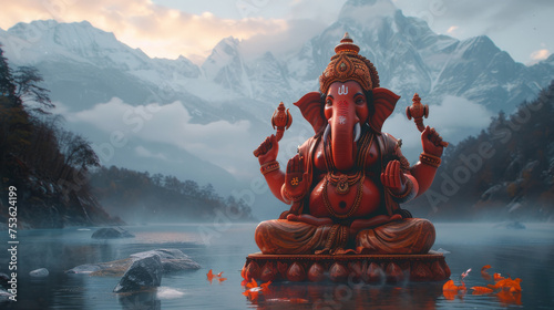 Ganesha s Majesty  Performance Art with Himalayan Backdrop 
