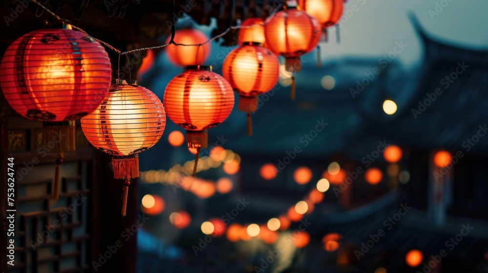 Beautiful red lanterns in street to celebrate Chinese lunar new year.