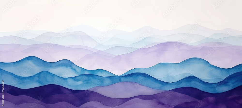 Abstract blue, purple, pink, and violet watercolor swirls and waves background wallpaper. Expressive artistic texture pattern isolated on white backdrop