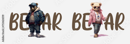Stylish Urban Bears in Trendy Outfits: A Unique, Artistic Vector Illustration of Bears Dressed in Modern Fashion