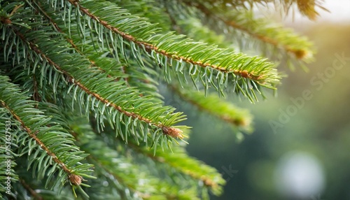 closeup of fir branch on tree in a public garden