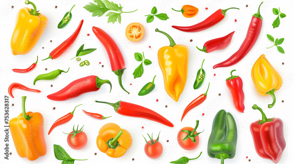 pepper isolated on a white background. Banner. Vegetable pattern for packaging design. Healthy food. pepper isolated on a white background. Banner. Vegetable pattern for packaging design. Healthy food.