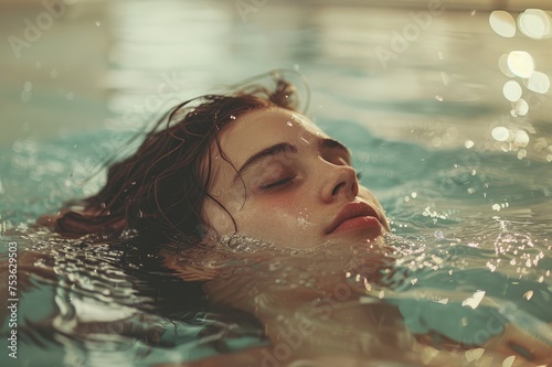 girl lying on the water in a pool