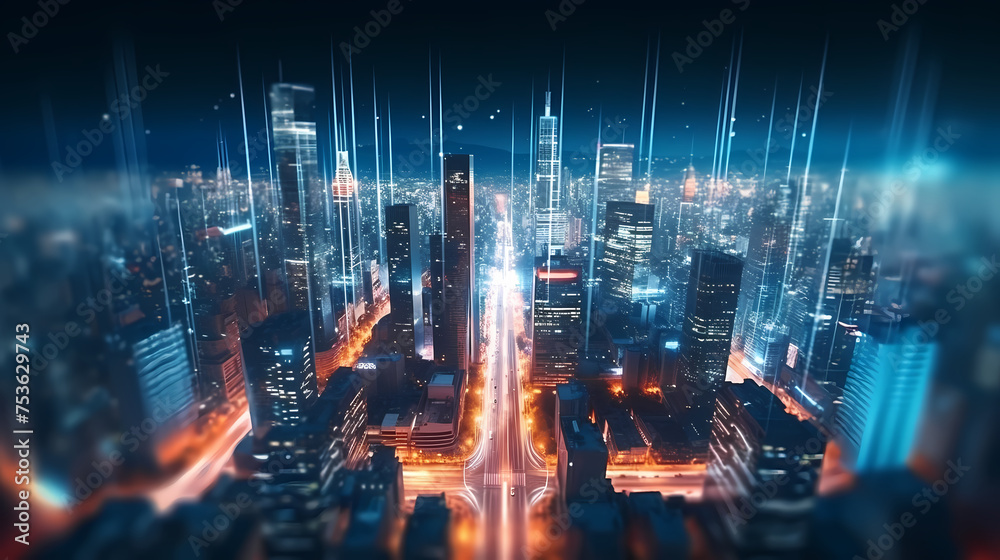 Fototapeta premium A bird's eye view of the bustling city at night