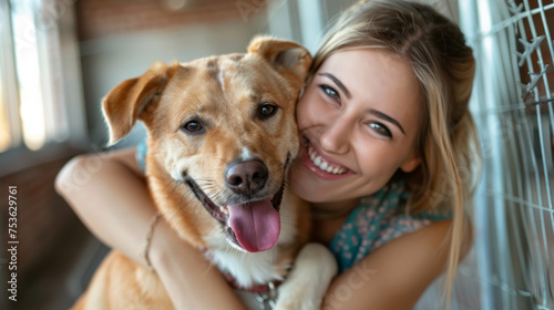 Wallpaper Mural A happy female help adopt a dog from dog rescue shelter. A dog is happy.
 Torontodigital.ca