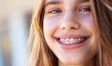 teenager with braces smiling mouth close up