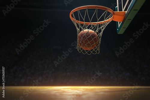 Dramatic simplicity Basketball ball and net silhouette on dark surface